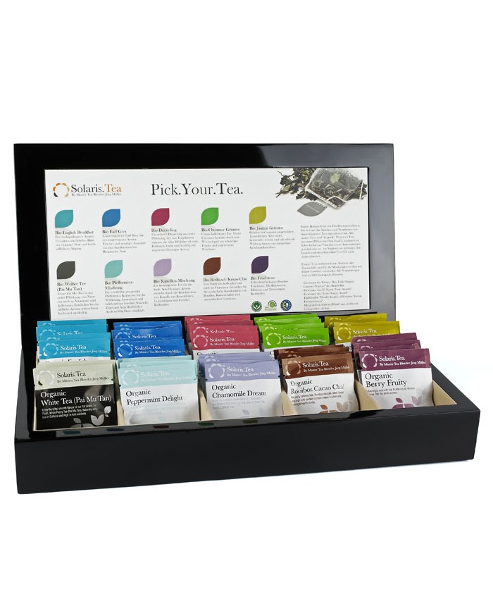Schwarze Holz Geschenk Box mit 10 Sorten (50x) Bio genähte Seiden-Teebeuteln – Bild 3